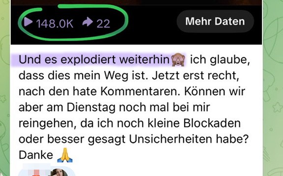 Nachricht einer Kundin: Reel mit 148.000 Aufrufen